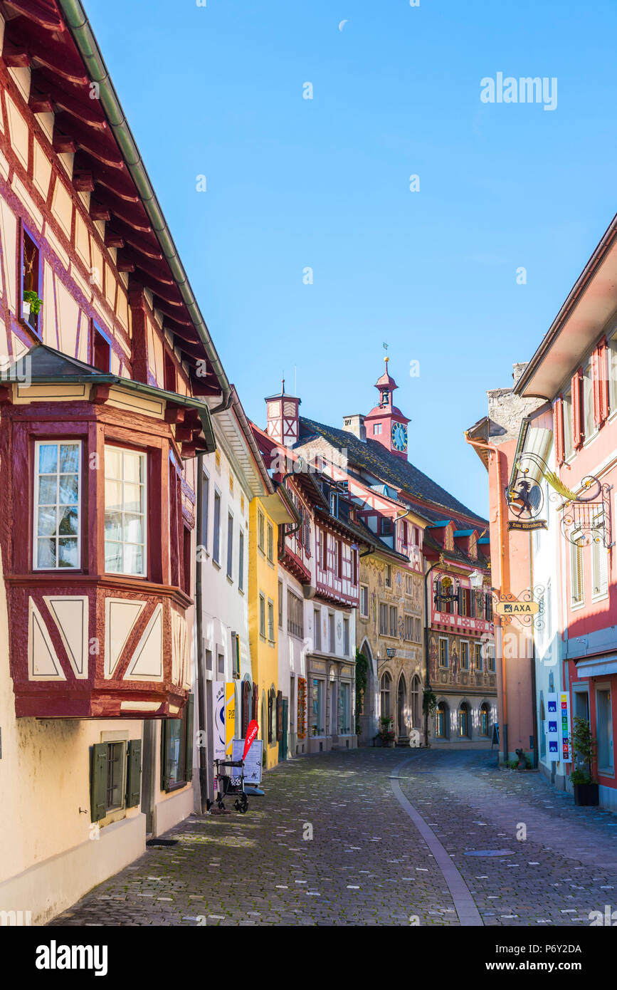 Stein am Rhein, Schaffhausen, Switzerland. Medieval old town. Stock Photo