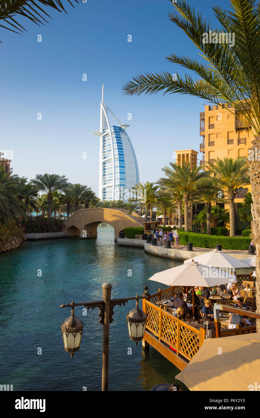Madinat Jumierah and Burj Al Arab hotel, Dubai, United Arab Emirates Stock Photo