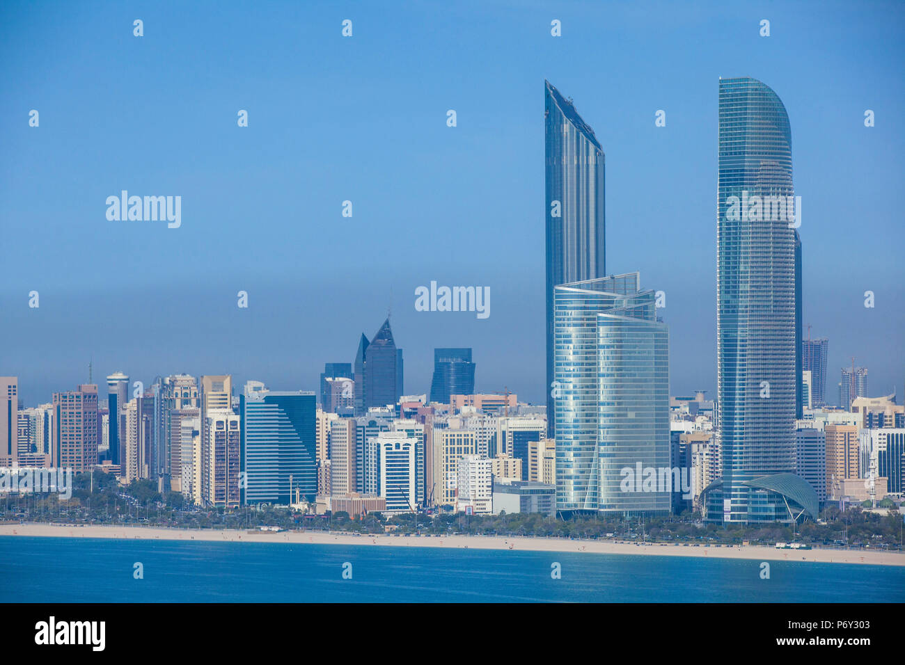 United Arab Emirates, Abu Dhabi, View of Abu Dhabi looking towards the Cornich Stock Photo