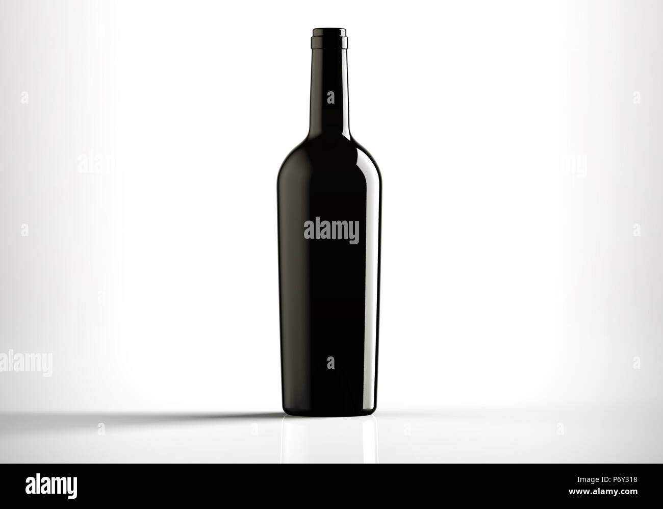Open Black bottle wine, bordolese conical, still life on a white background. Stock Photo
