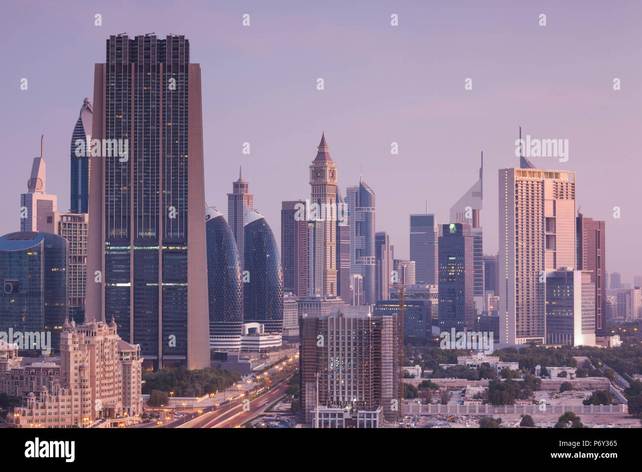 UAE, Dubai, Downtown Dubai, Downtown hi rise buildings, elevated view Stock Photo