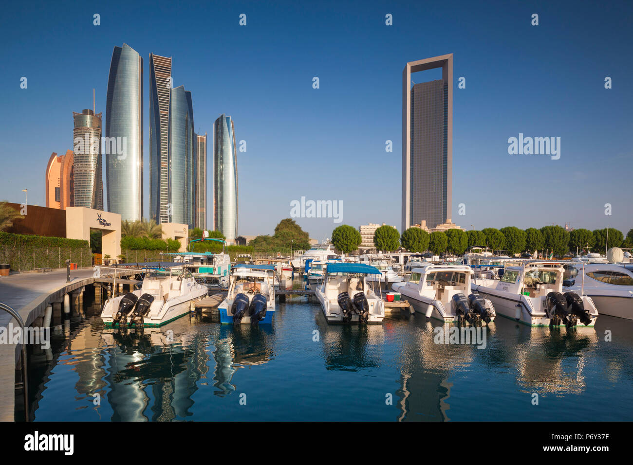 UAE, Abu Dhabi, Etihad Towers and ADNOC Tower Stock Photo