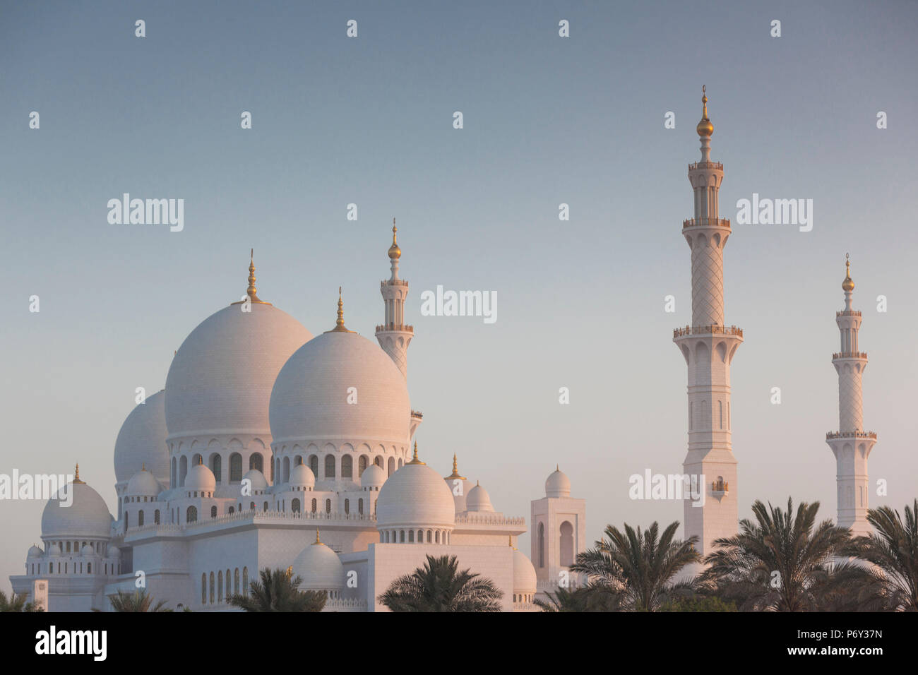 UAE, Abu Dhabi, Sheikh Zayed bin Sultan Mosque, exterior, dawn Stock Photo