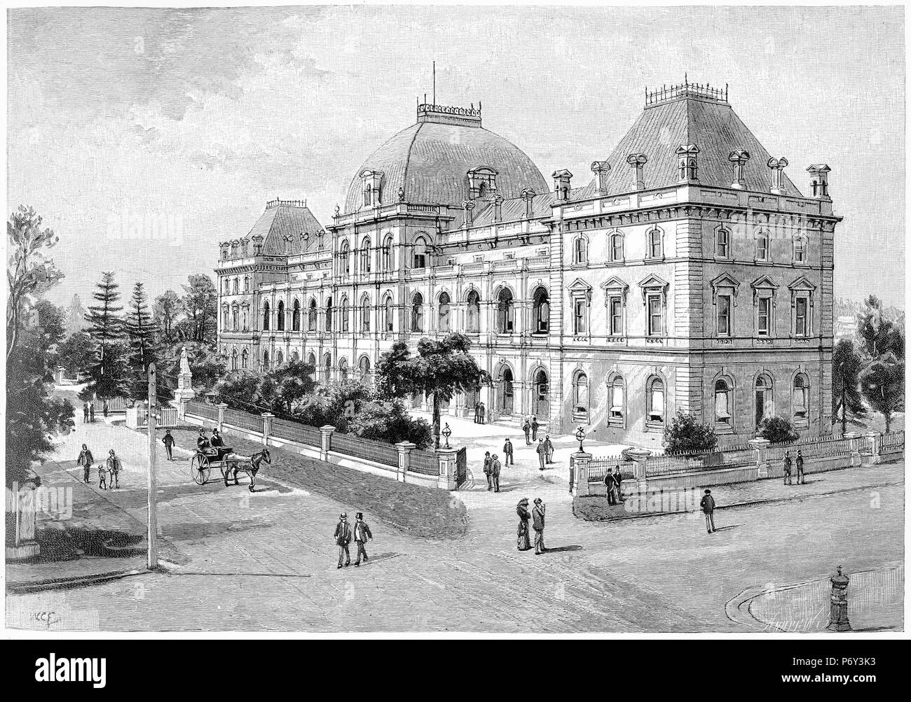 Engraving of parliament house, Brisbane, Queensland, Australia. From