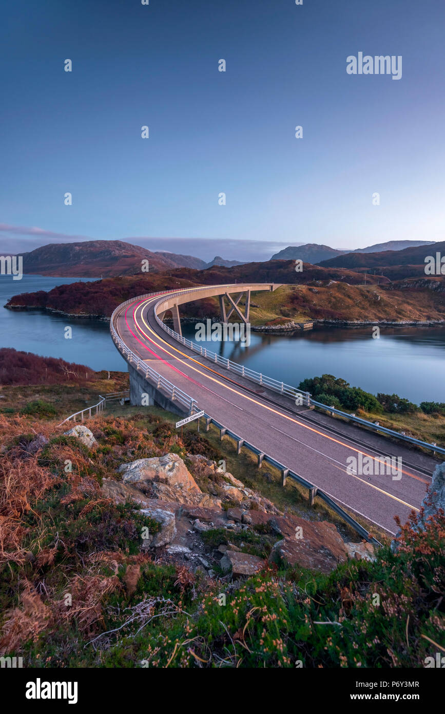 UK, Scotland, Highland, Sutherland, Loch a' Chairn Bhain, Kylesku, Kylesku Bridge, a landmark on the North Coast 500 Tourist Route Stock Photo