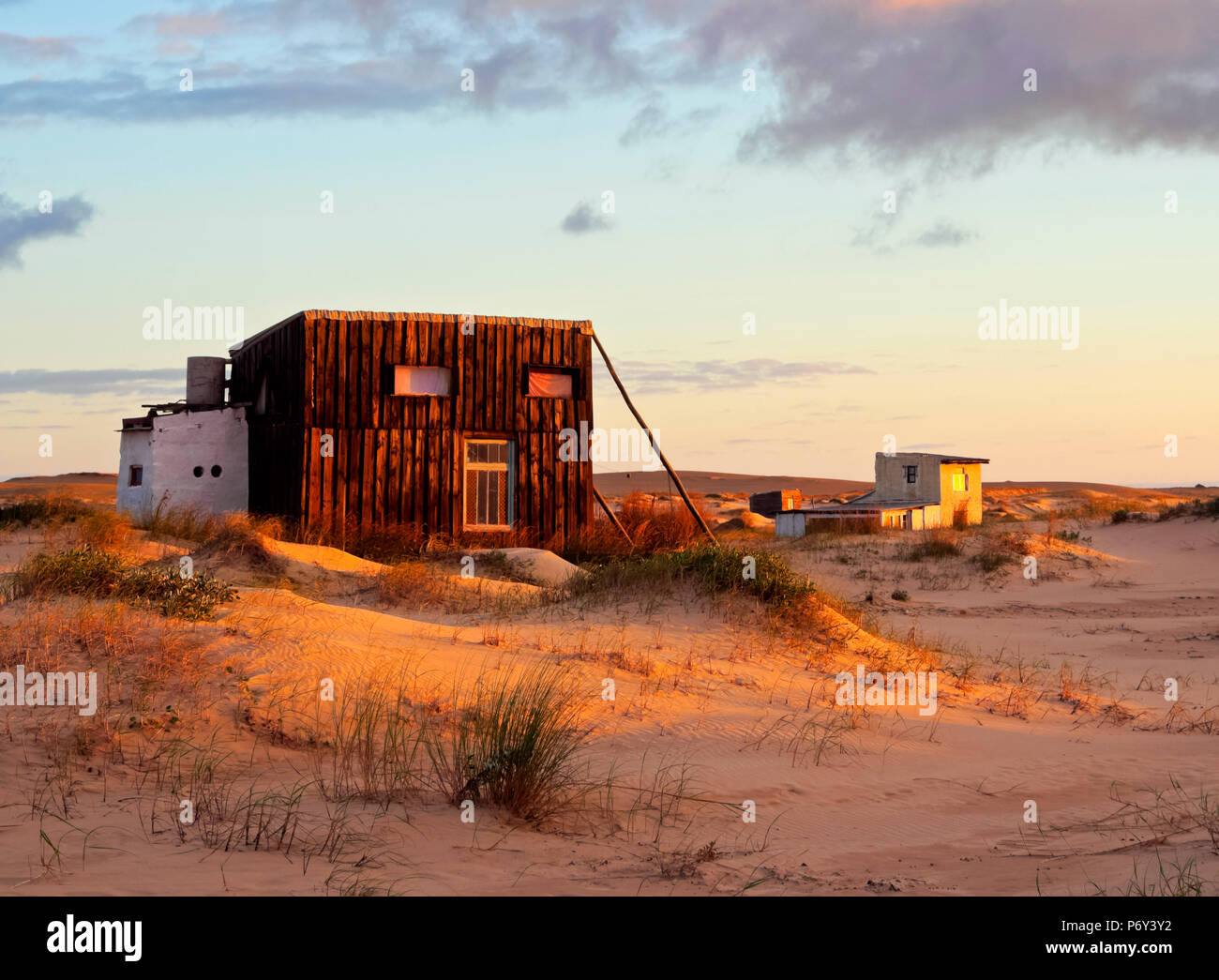 Uruguay, Rocha Department, Cabo Polonio, Sunrise at dunes. Stock Photo