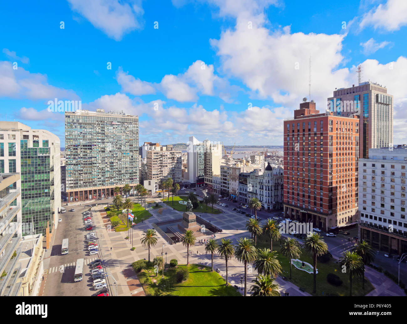 Uruguay, Montevideo, Elevated view of the Independence Square. Stock Photo