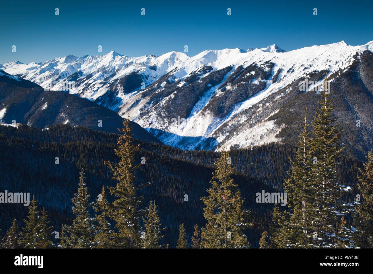 USA, Colorado, Aspen, Aspen Mountain Ski Area, elevated view Stock Photo