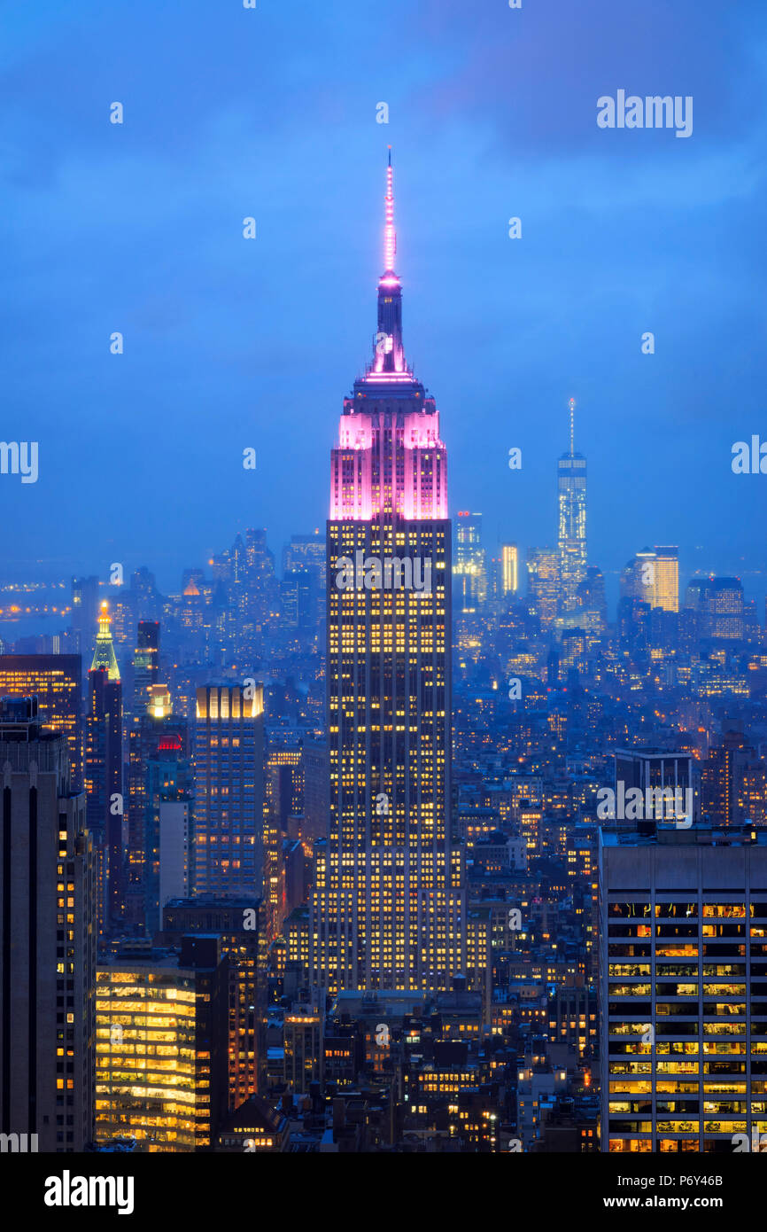 USA, New York, New York City, Empire State Building and Midtown Manhattan Skyline Stock Photo
