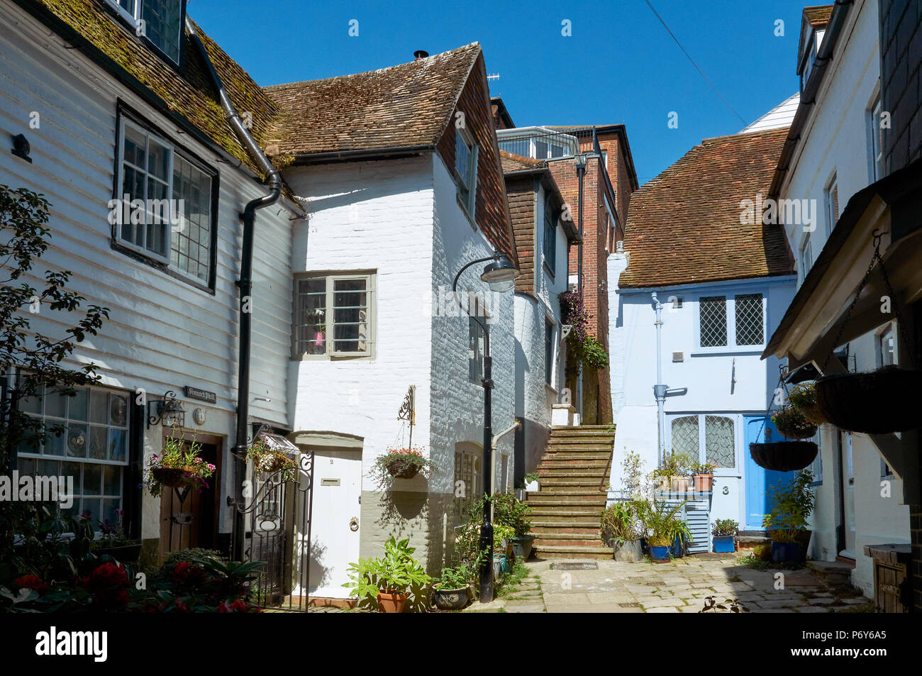 Old houses in Sinnock Square, in Hastings Old Town, East Sussex, UK Stock Photo