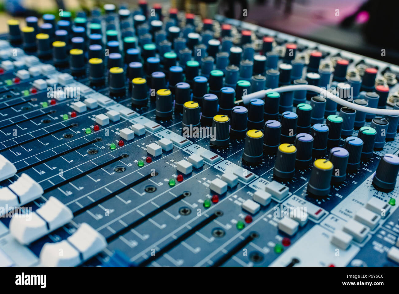 Audio mixing console working Stock Photo Alamy