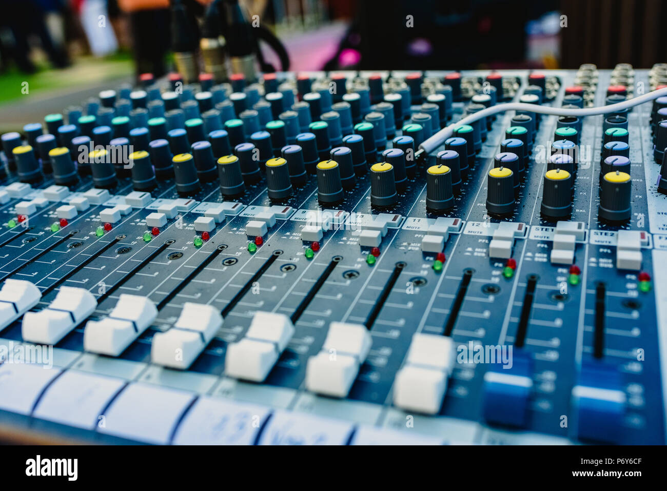 Audio mixing console working Stock Photo Alamy