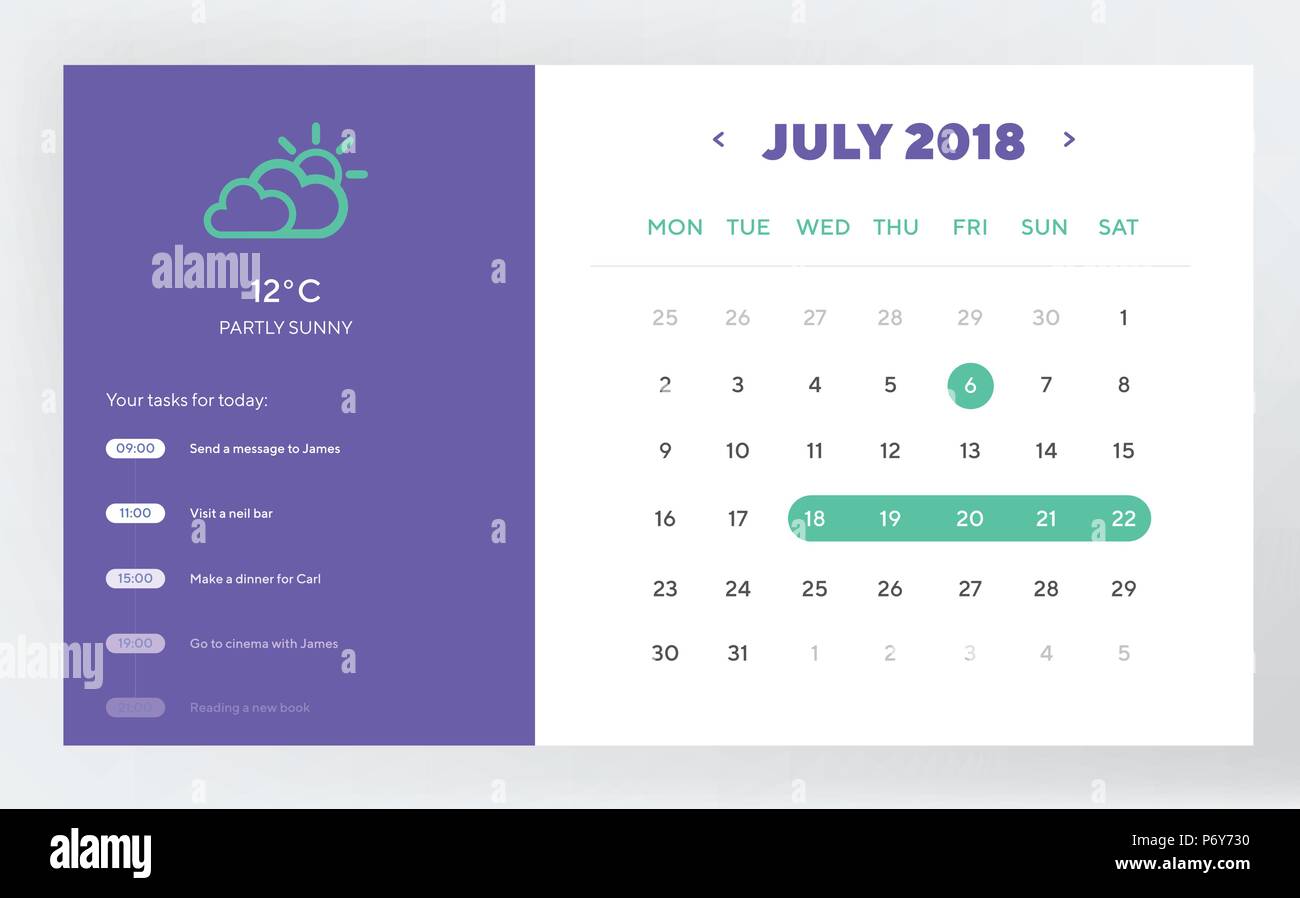 Calendar Day Planner and Calendar App Ui Ux Design. UI, UX and GUI