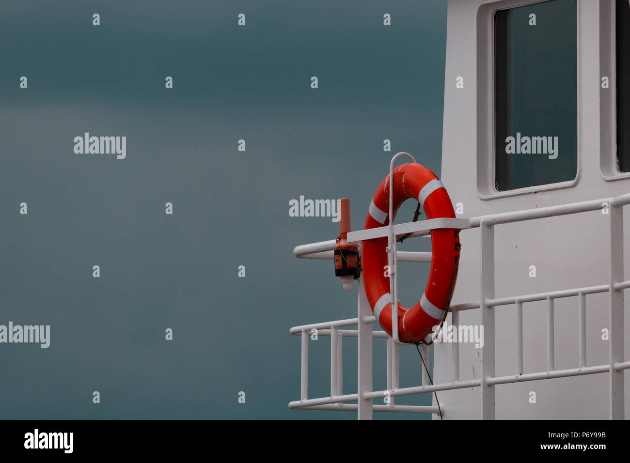 Lifesaver on the side of a ferry Stock Photo