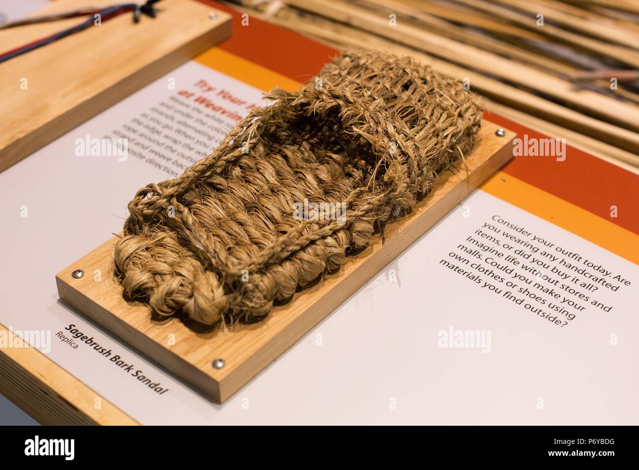 A sagebrush bark sandal on display at the University of Oregon Museum