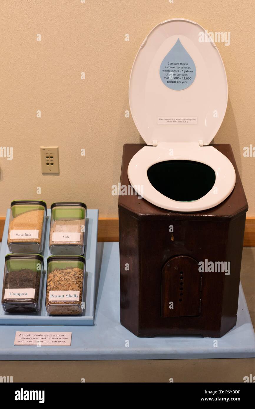 A composting toilet on display at the University of Oregon Museum of