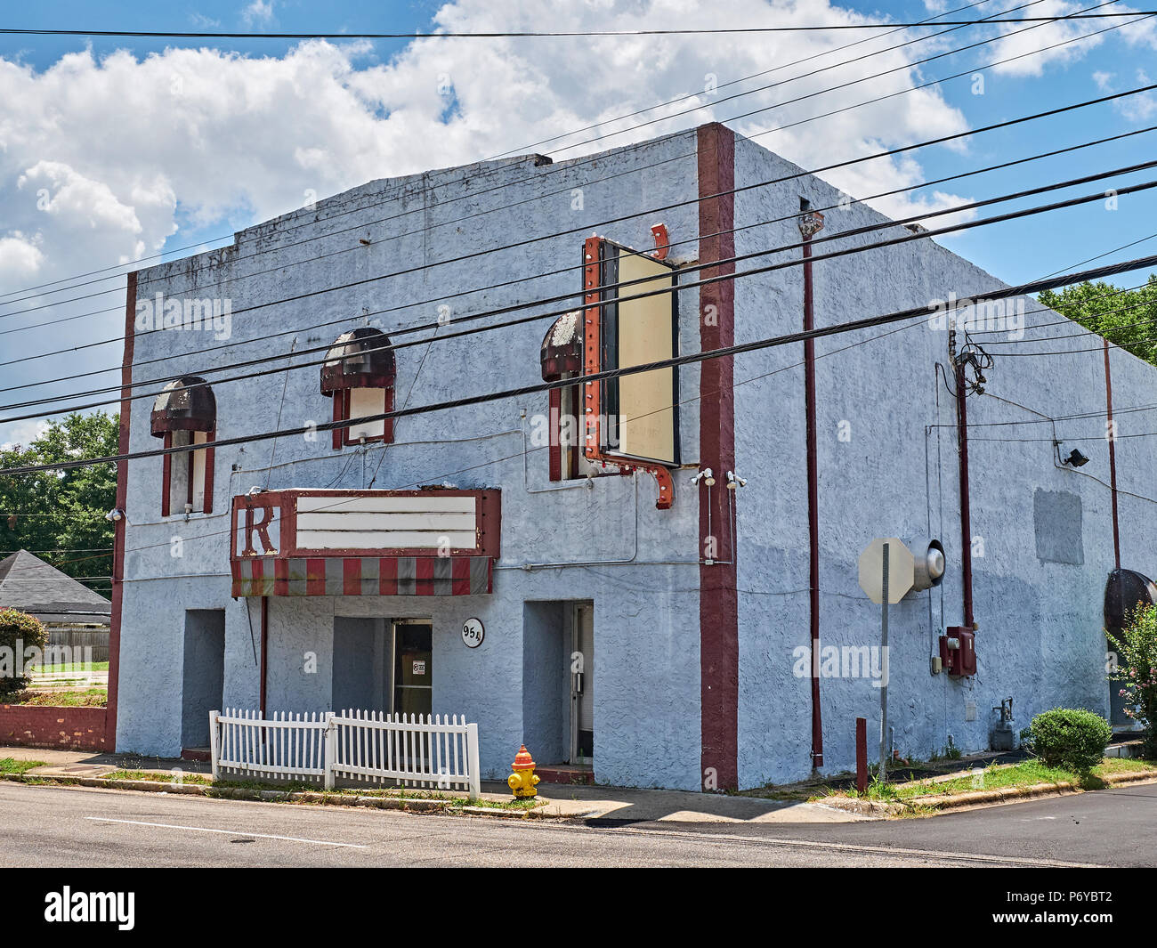 Vintage abandoned old movie theater in run down condition in Montgomery Alabama, USA. Stock Photo
