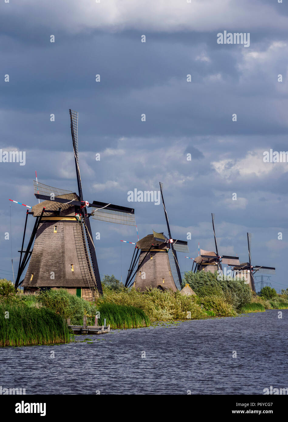 Windmills in Kinderdijk, UNESCO World Heritage Site, South Holland, The Netherlands Stock Photo