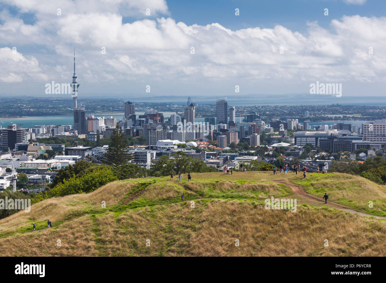 New Zealand, North Island, Auckland, elevated skyline from Mt. Eden volcano cone Stock Photo
