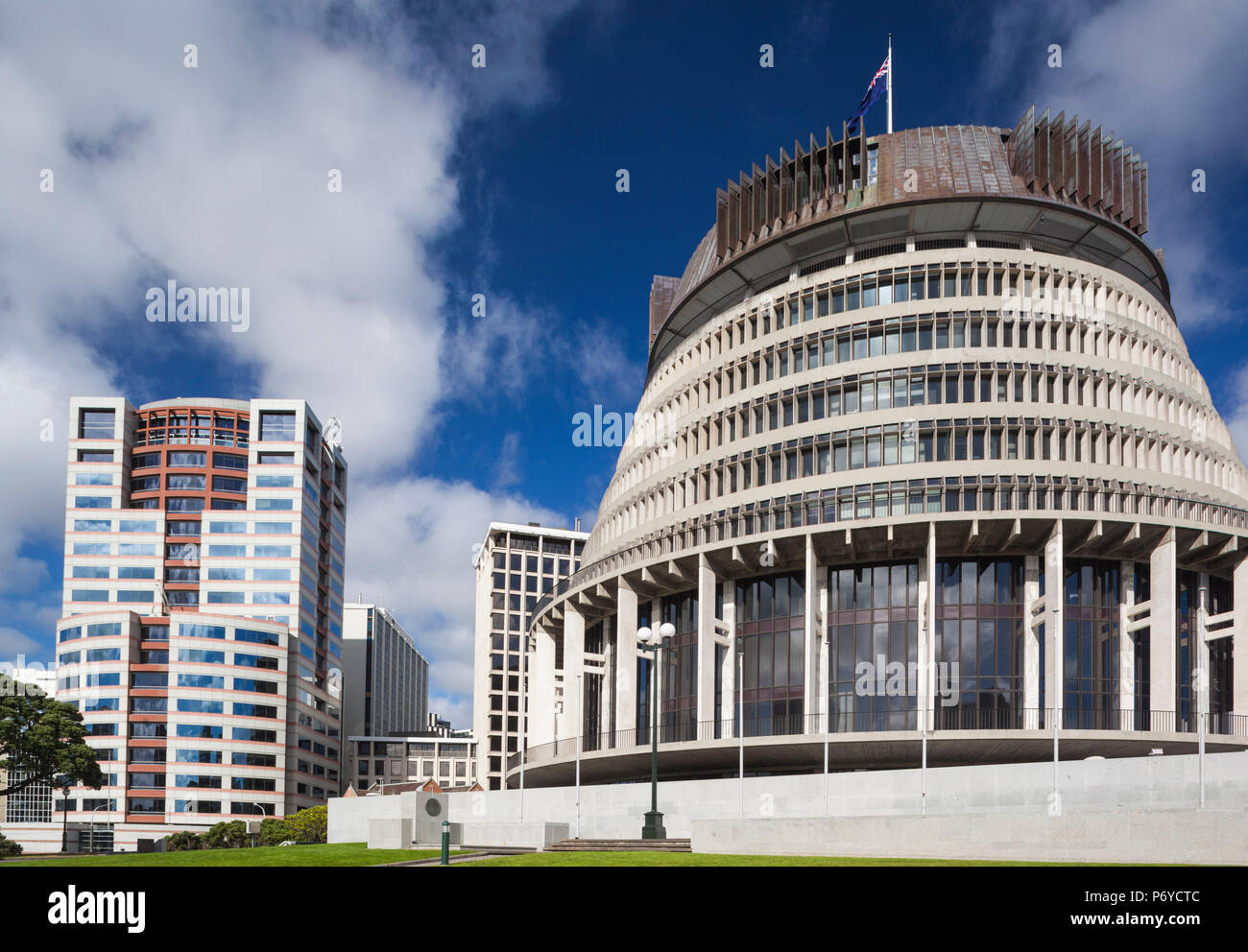 New Zealand, North Island, Wellington, The Beehive, Executive Wing of the NZ Parliament Stock Photo