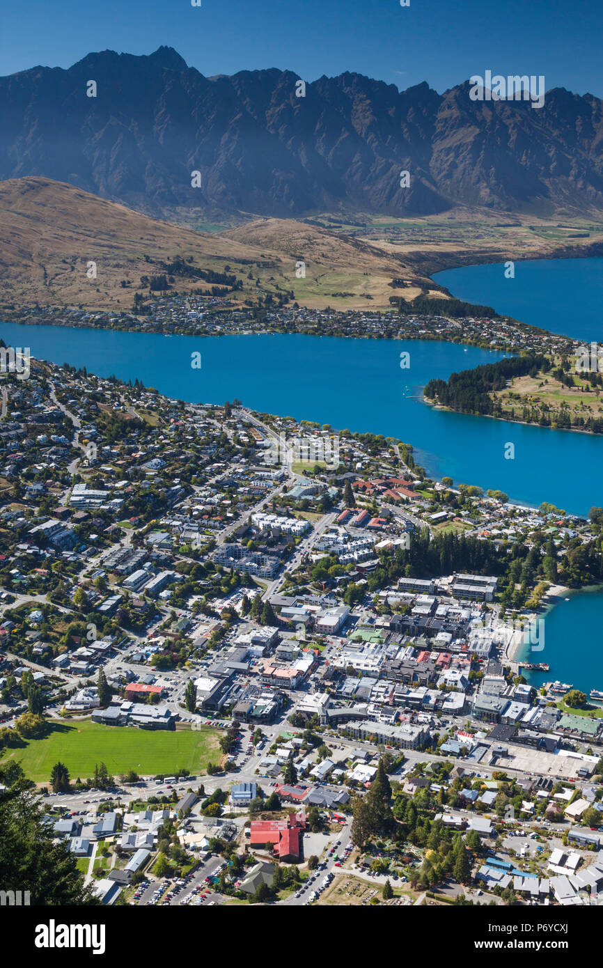 New Zealand, South Island, Otago, Queenstown, elevated town view from the Skyline Gondola deck Stock Photo