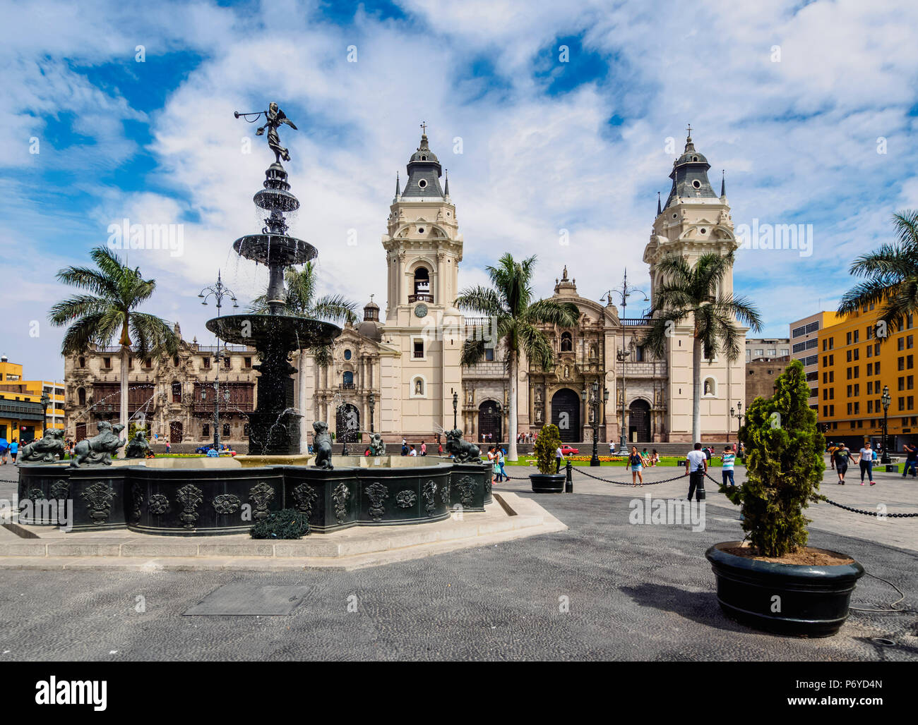Cathedral of St John the Apostle and Evangelist, Plaza de Armas, Lima, Peru Stock Photo