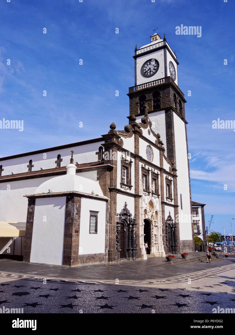 Portugal, Azores, Sao Miguel, Ponta Delgada, View of Main Church Igreja Martiz. Stock Photo
