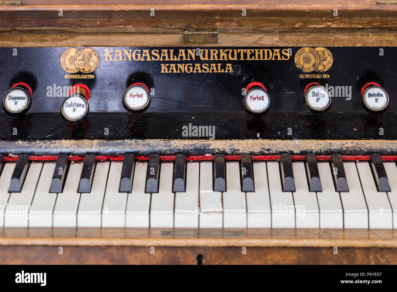 Keys of old musical instrument, organ accordion Stock Photo