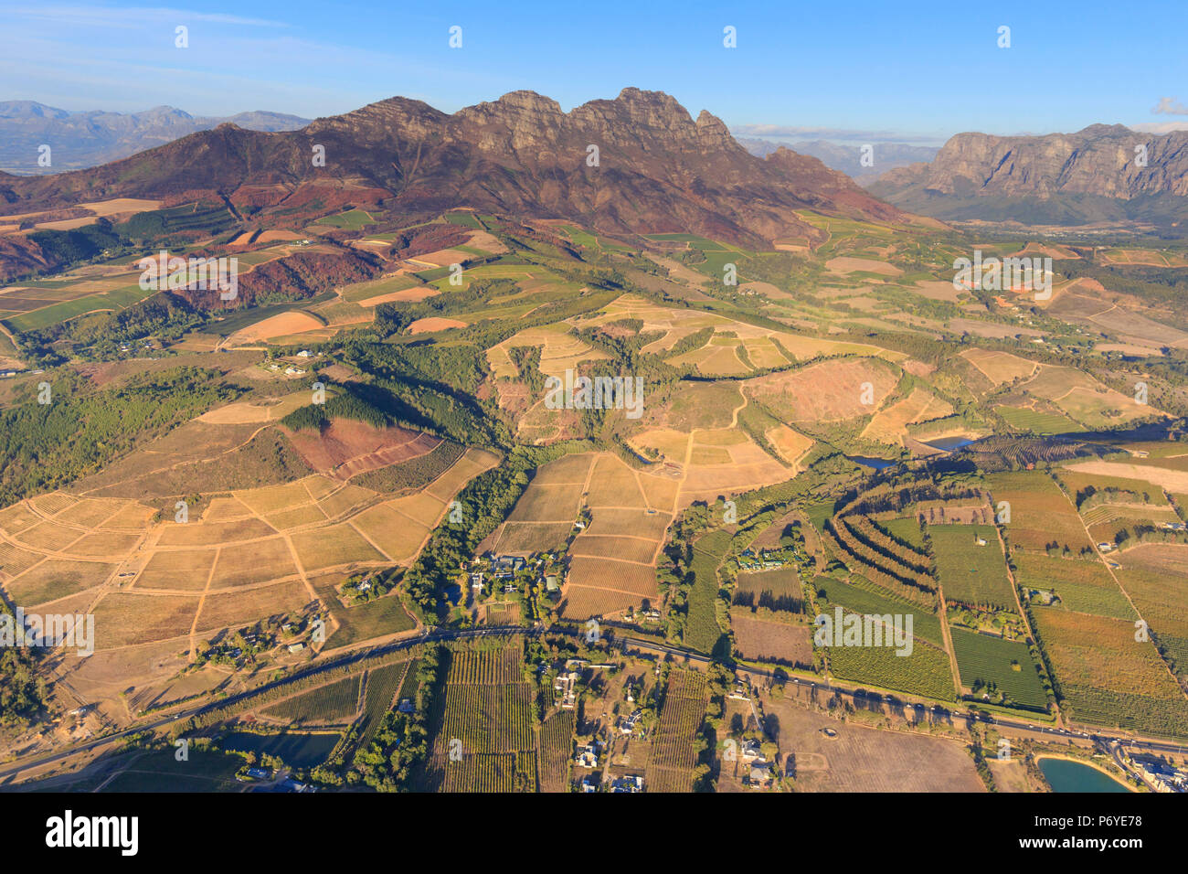 South Africa, Western Cape, Stellenbosch, Aerial view of Simonsberg ...