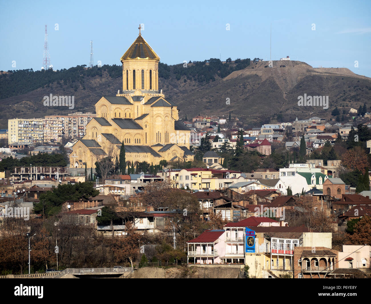 Holy Trinity Cathedral dominating Tbilisi skyline, Georgia Stock Photo