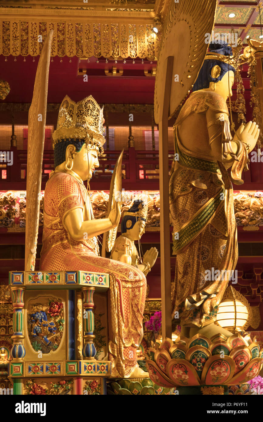 Buddha statues in Buddha Tooth Relic Temple, Chinatown, Singapore Stock