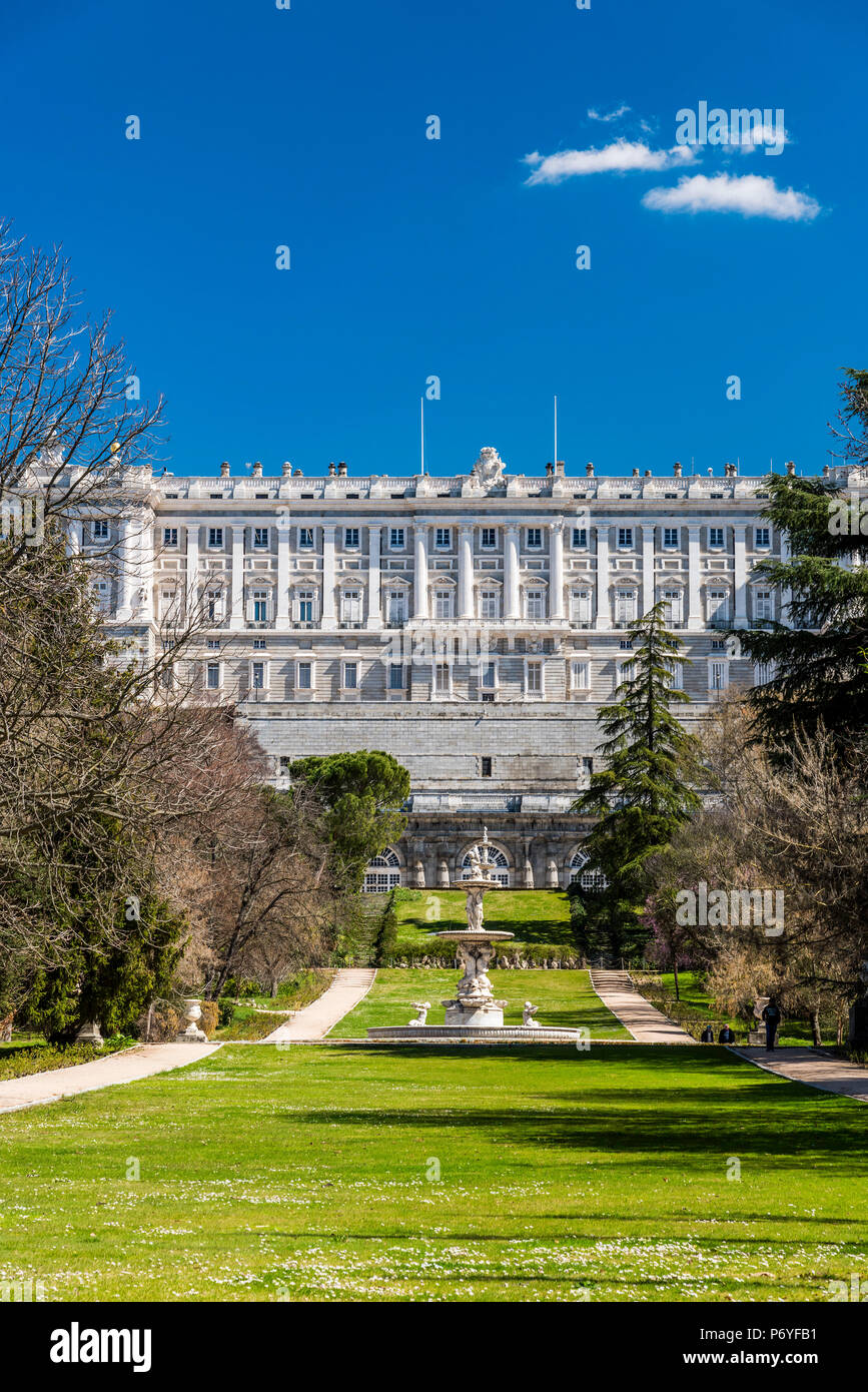 Campo del Moro park with Royal Palace of Madrid or Palacio Real de Madrid in the background