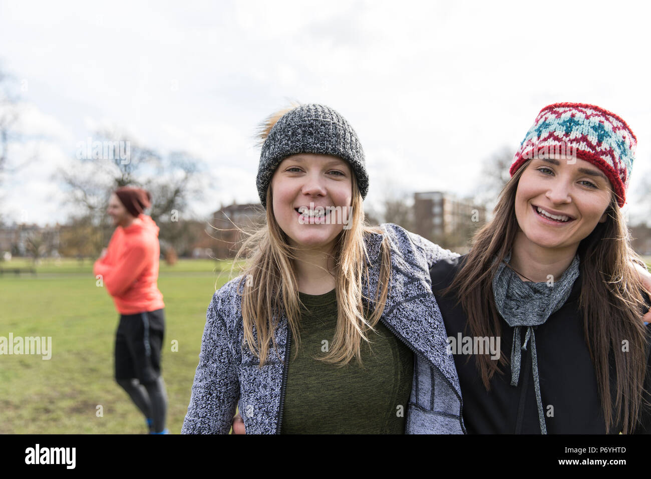Portrait smiling, confident women in park Stock Photo