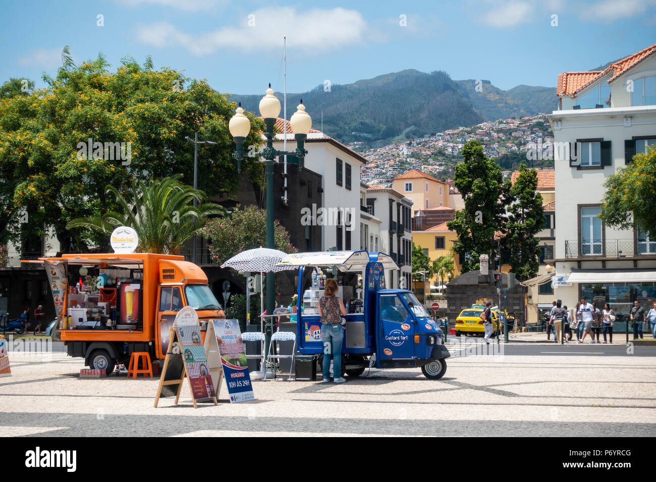 Food trucks on Funchal Promenade in Madeira, Portugal. Stock Photo