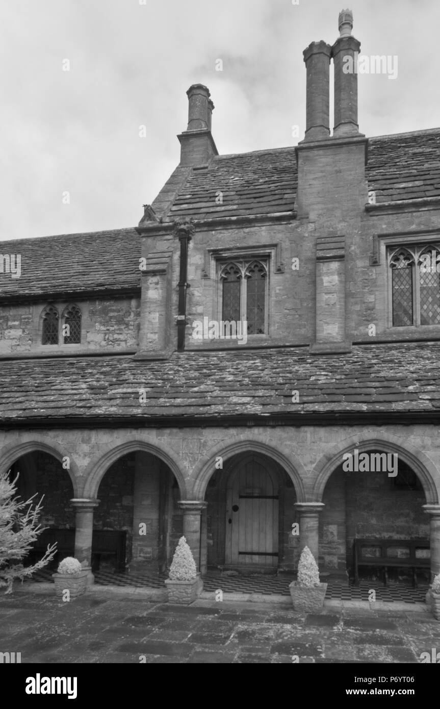 An infrared image of the 15th century ‘St Johns Almshouses’ at Sherborne abbey in Dorset, originally a monastic infirmary and now a residential home. Stock Photo