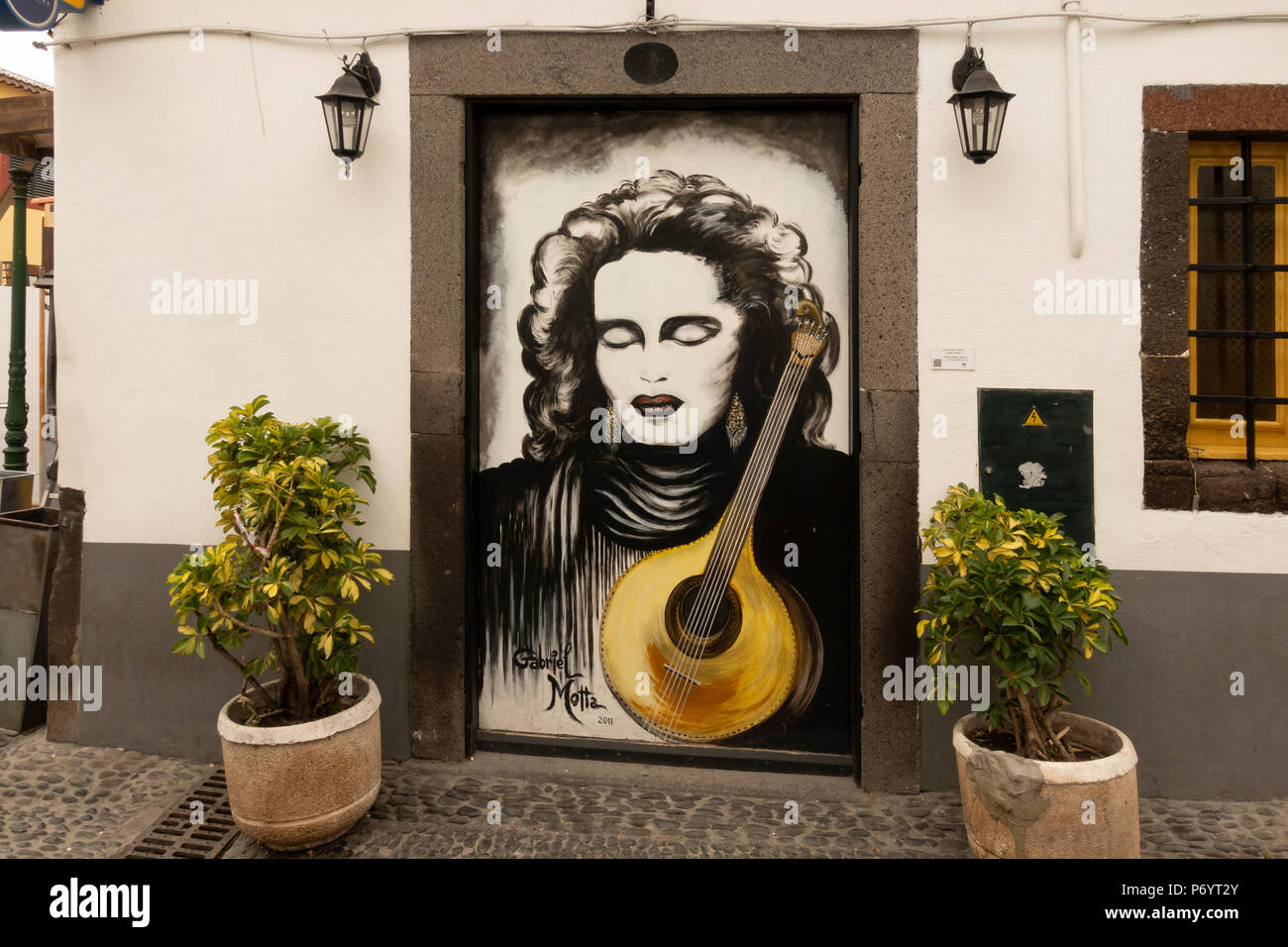 Painted doors in Funchals Old Town, Madeira, Portugal. Stock Photo