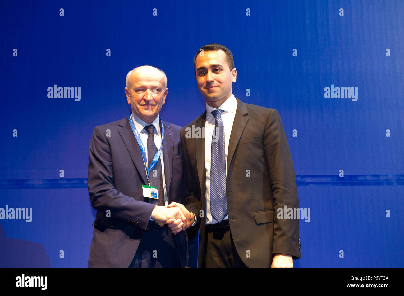 Italy, Rome, Confartigianato Assembly: in the photo from the right: Luigi Di Maio, Leader of Five Star Movement (M5S), Vice-President of the Council o Stock Photo