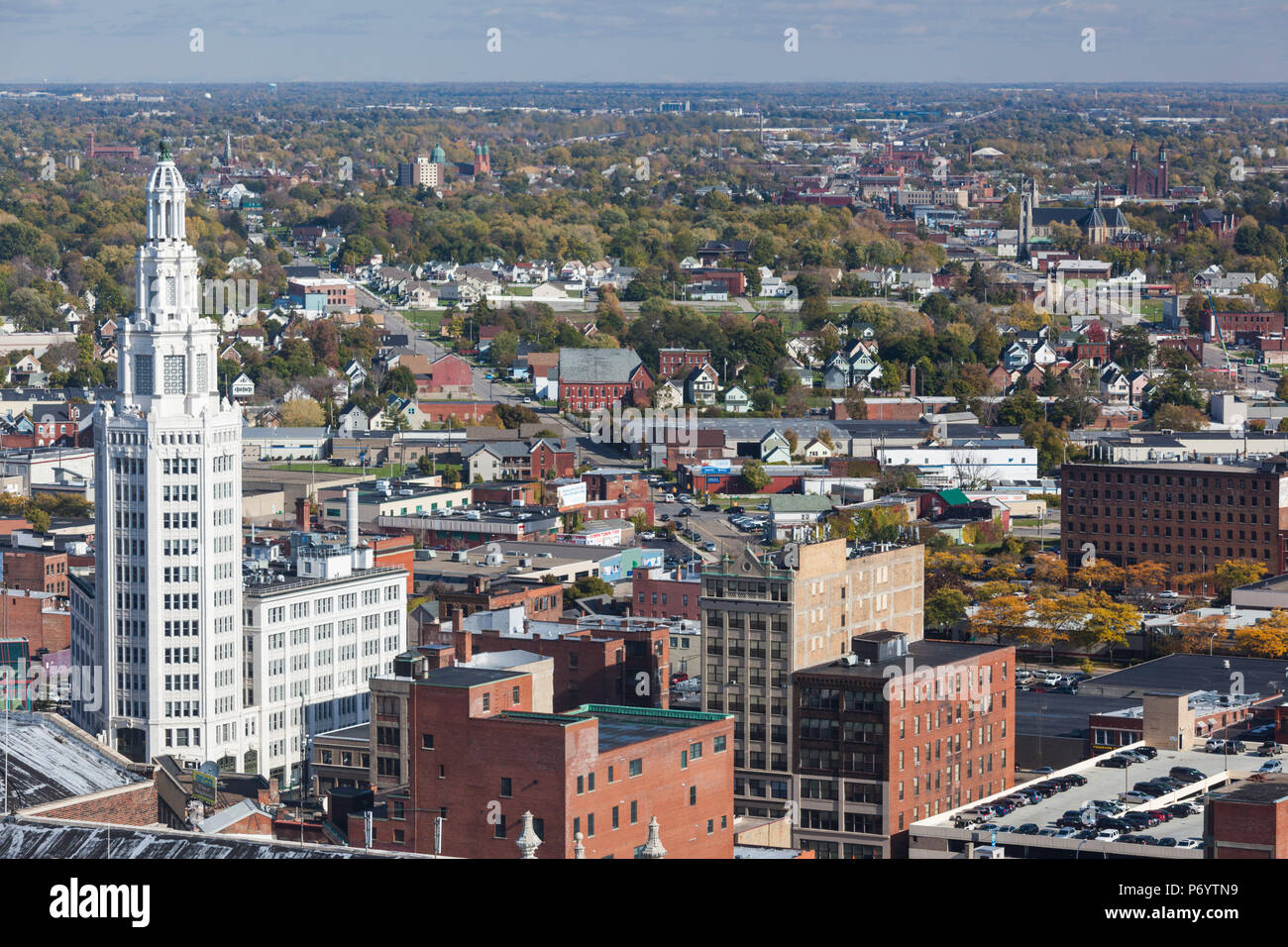 USA, New York, Western New York, Buffalo, elevated view of downtown and