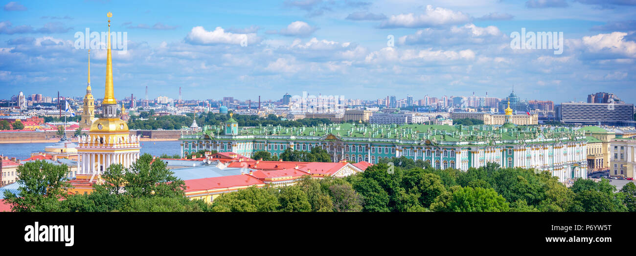 Aerial panoramic view of Admiralty tower and Hermitage, St Petersburg, Russia Stock Photo