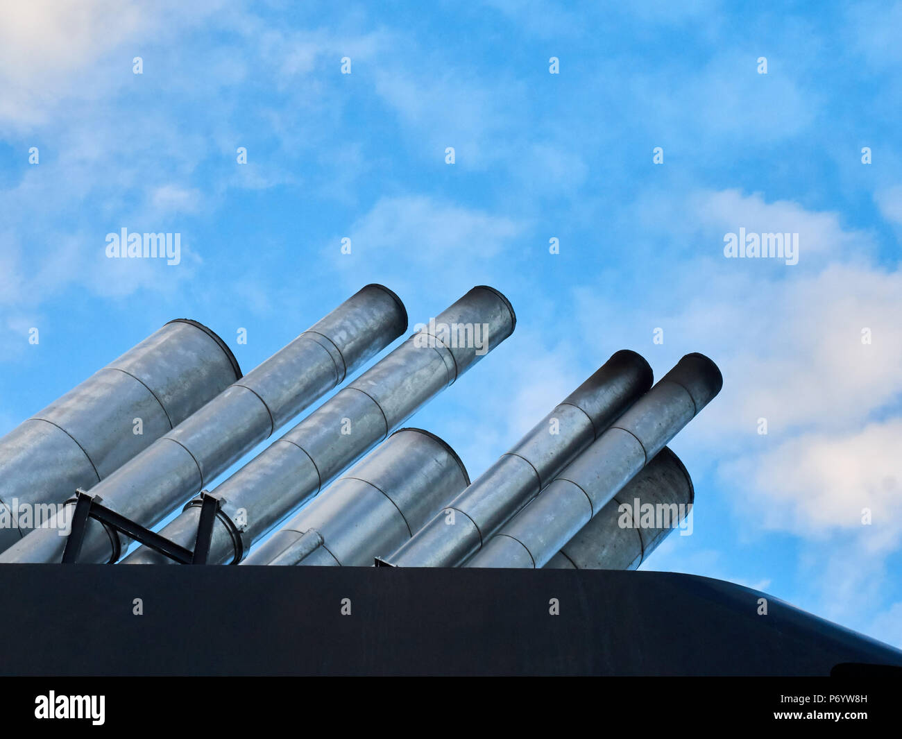 Funnels of ship closeup Stock Photo Alamy