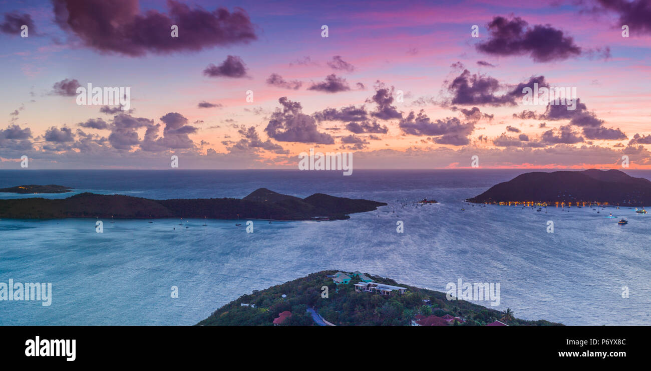 British Virgin Islands, Virgin Gorda, North Sound of North Sound from Fanny Hill, dawn Stock Photo