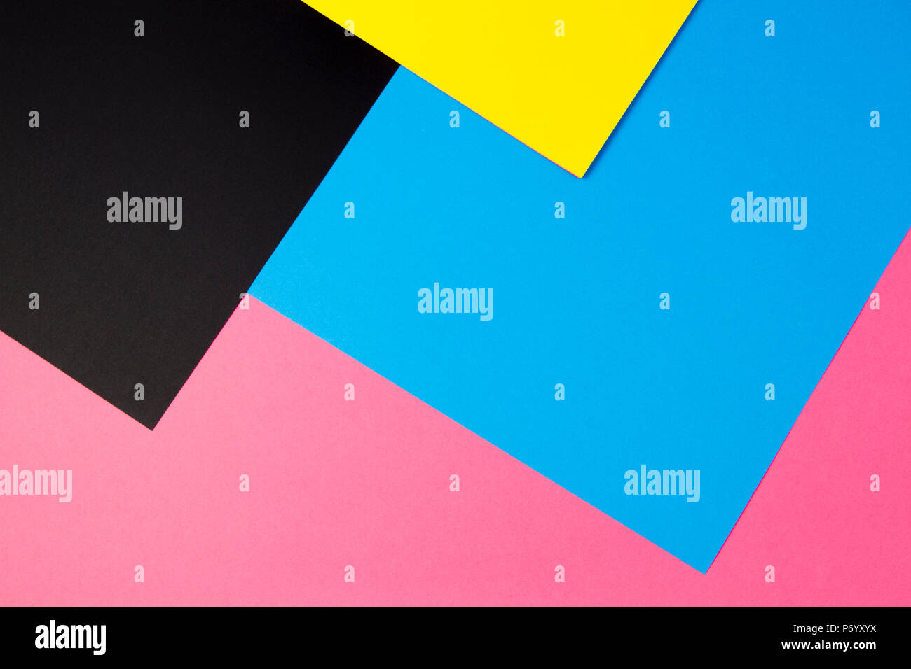 Colorful papers geometry flat composition background. Top view Stock Photo