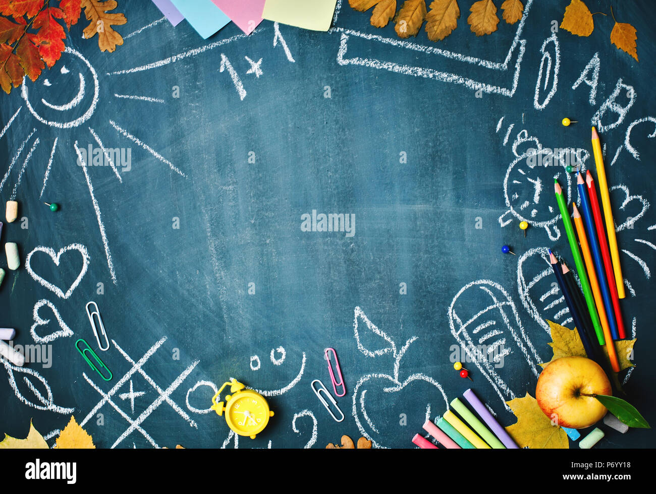 Back to school background with school  from above Stock Photo  - Alamy