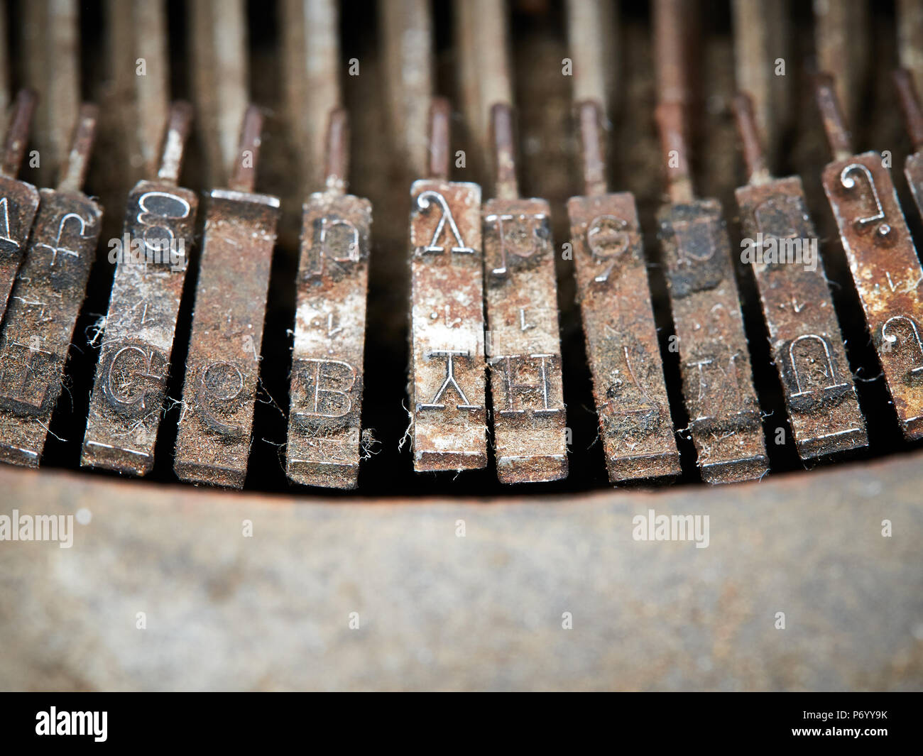 Vintage Typewriter covered with dust macro Stock Photo