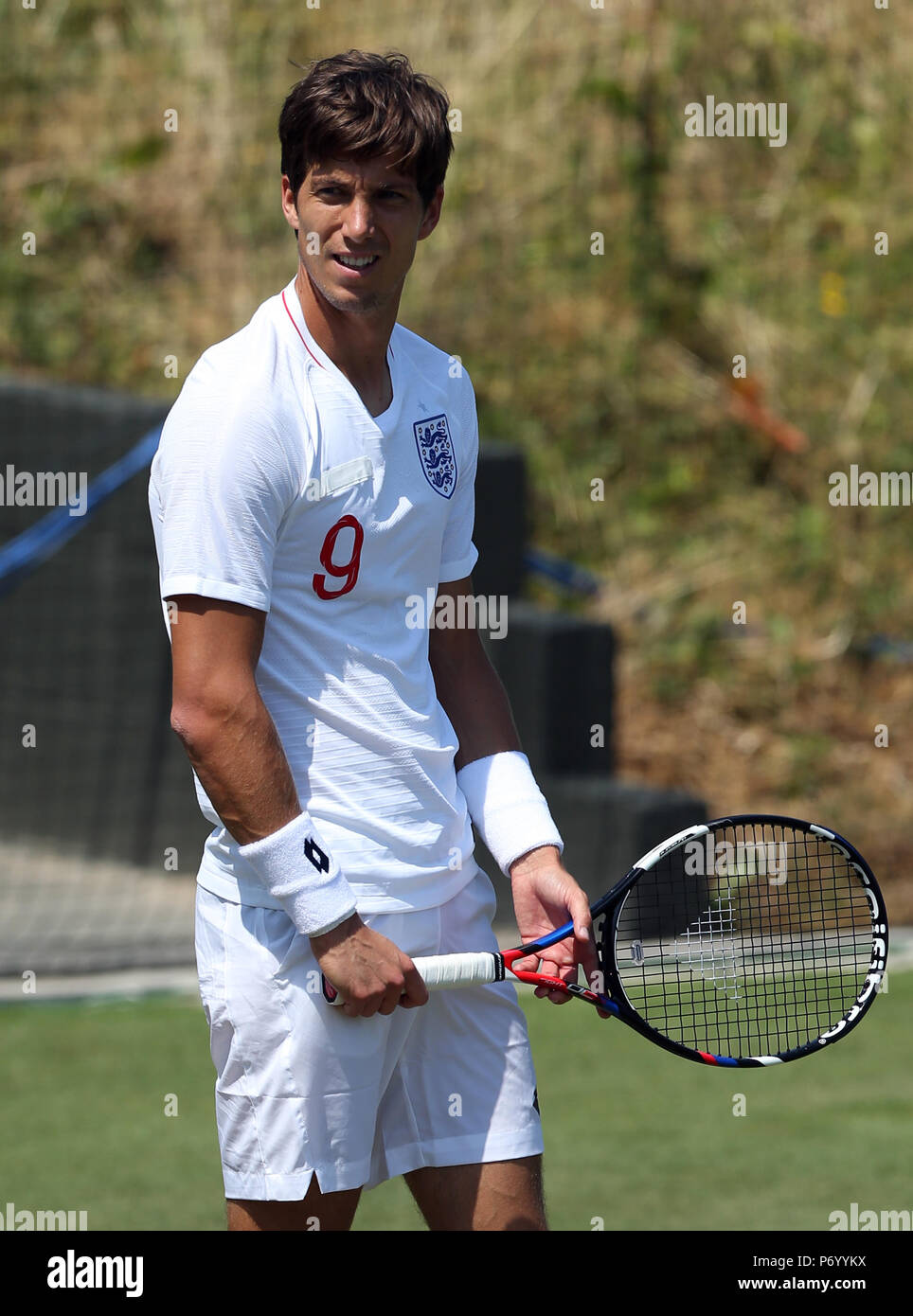 Aljaz Bedene sporting an Harry Kane, England shirt during practice on day  two of the Wimbledon Championships at the All England Lawn Tennis and  Croquet Club, Wimbledon Stock Photo - Alamy