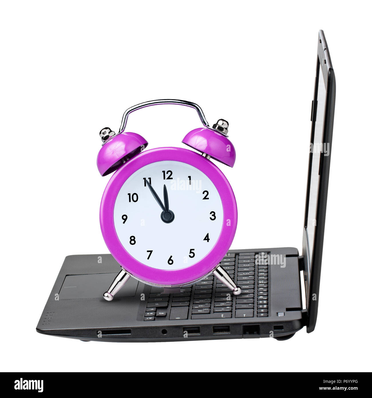 Clock alarm laptop isolated Stock Photo Alamy