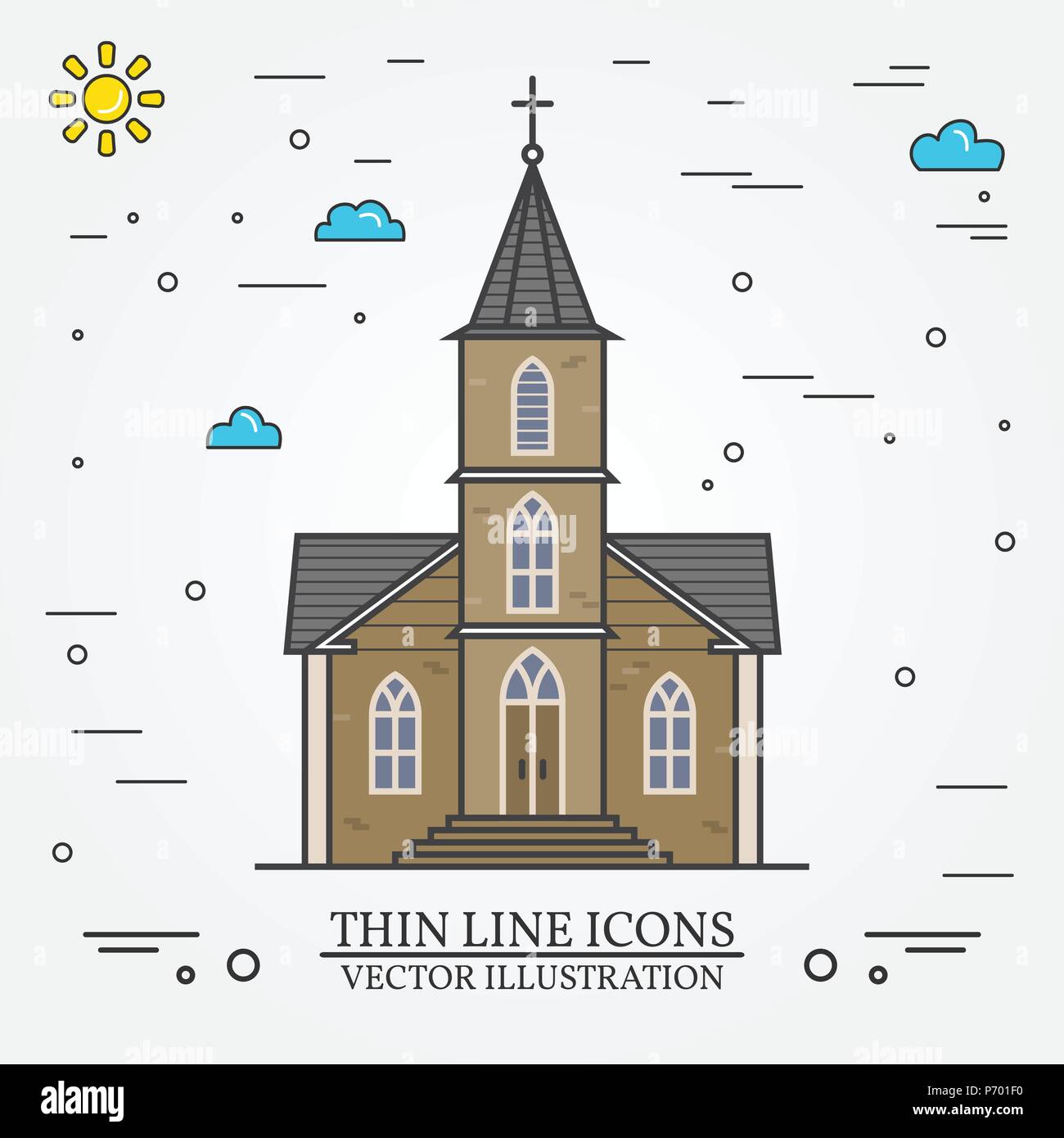 Vector thin line icon church. For web design and application interface, also useful for infographics. Vector illustration. Stock Vector