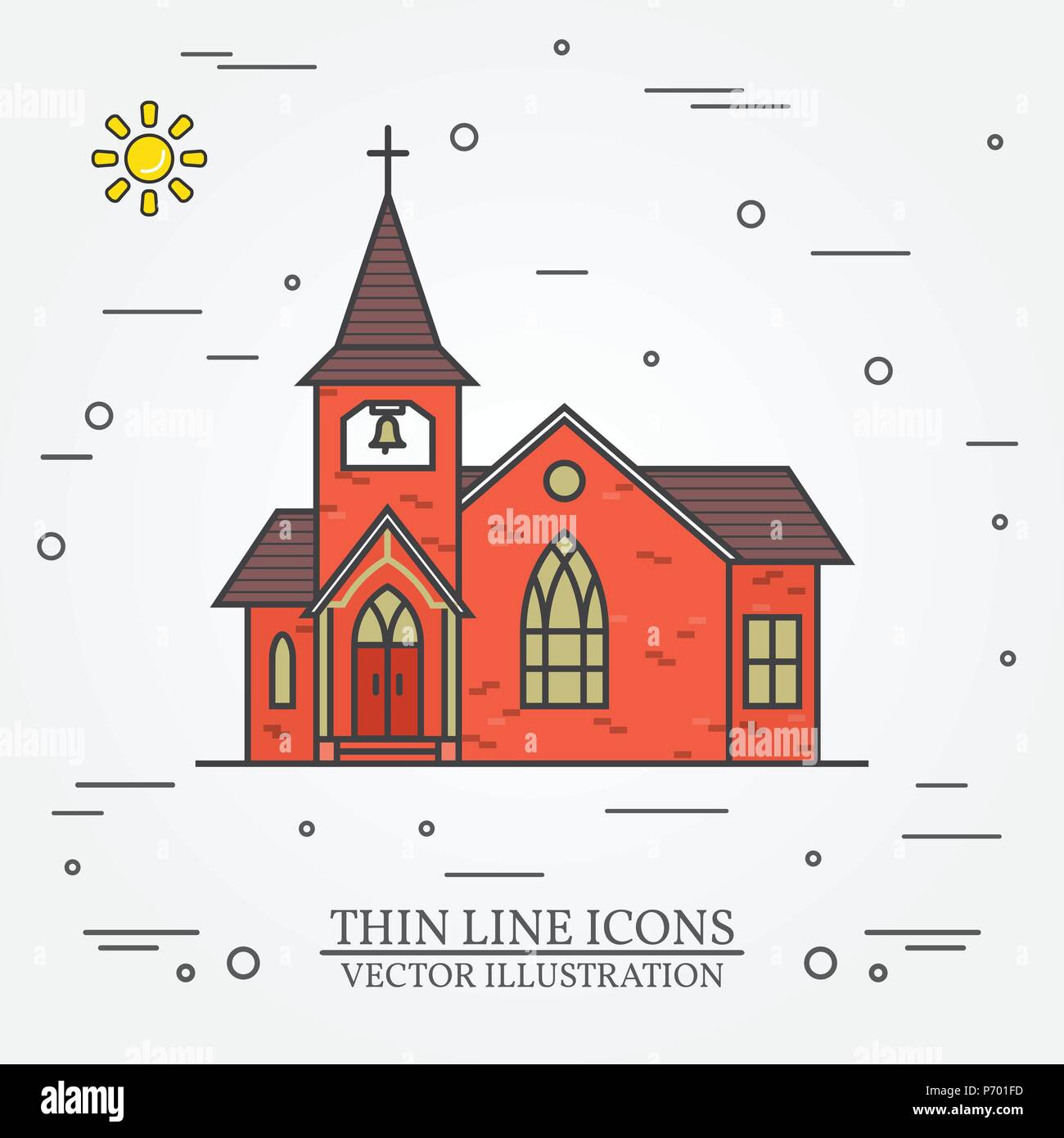 Vector thin line icon church. For web design and application interface, also useful for infographics. Vector illustration. Stock Vector