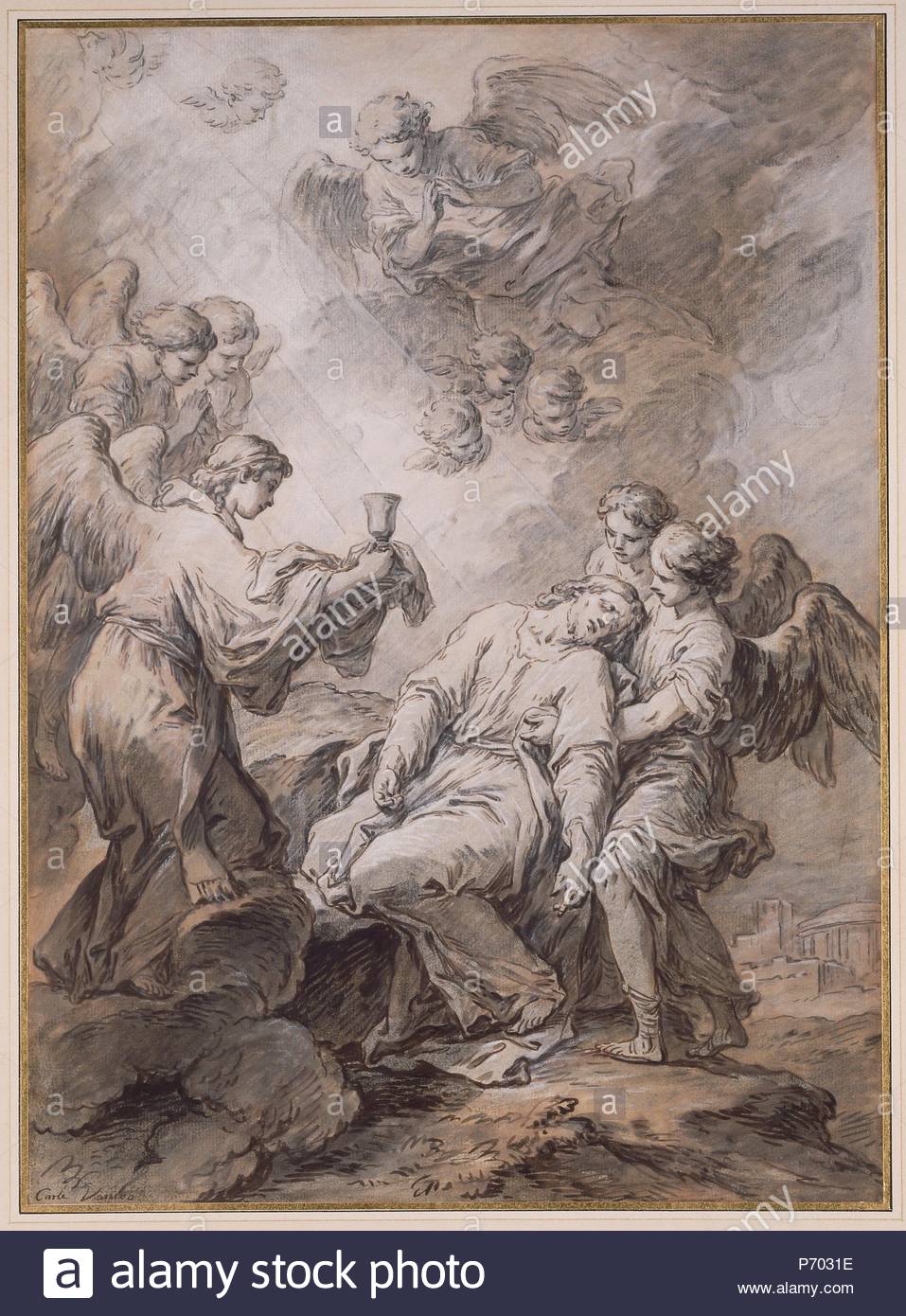 The Agony in the Garden; Carle Vanloo, French, 1705 - 1765; about 1760; Pen and brown ink, brown and gray wash, heightened with white gouache, ...