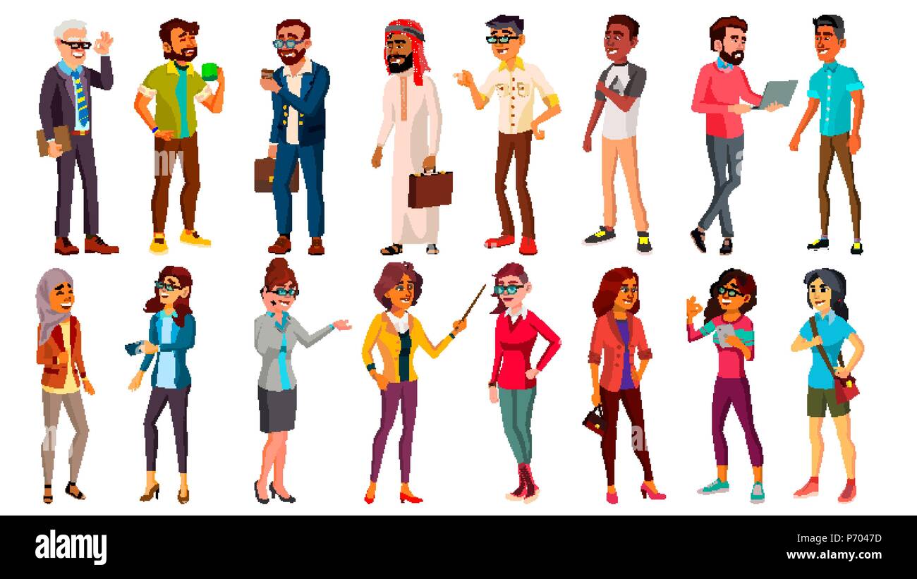 Multinational People Set Vector. Different Ages. Men, Women. Professional Character. Working People Standing. Isolated Illustration Stock Vector